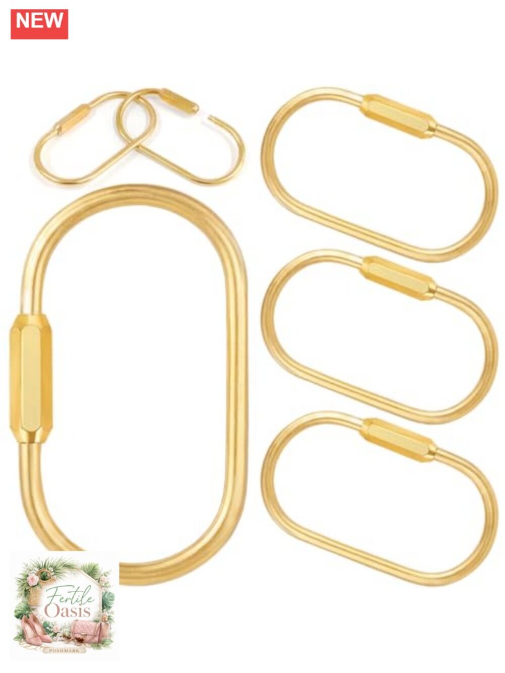 Set of 4 Solid Brass Keychains Screw Lock Purse Charms Carabiner Key Rings